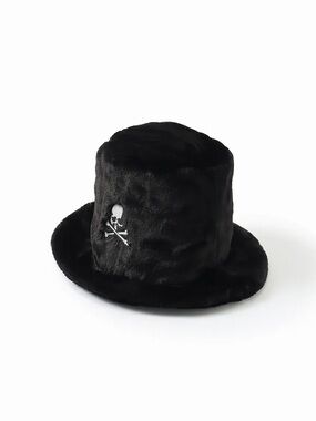 Mastermind Japan Black Faux Fur Bucket Hat Skull Embroidered Streetwear Goth O/S
